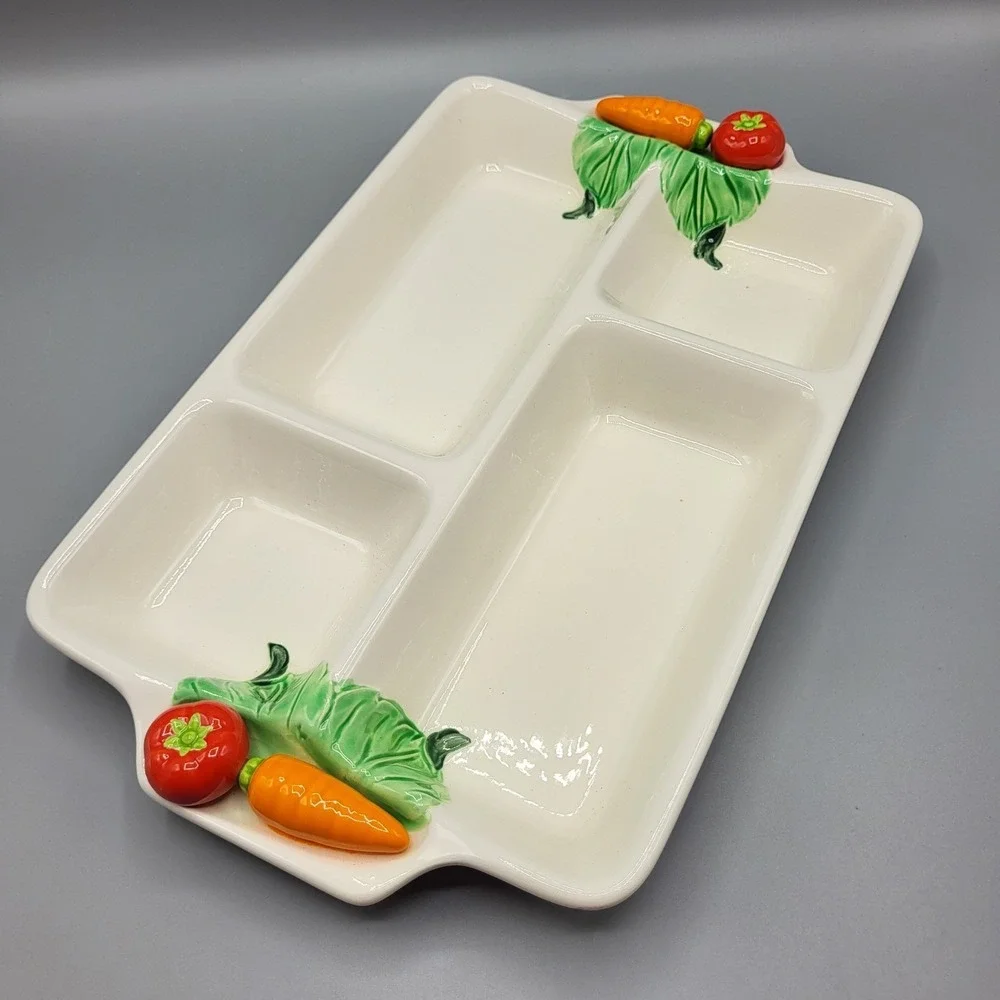 Vintage Japan Ceramic Divided Vegetable Relish Tray 4 Section Platter White